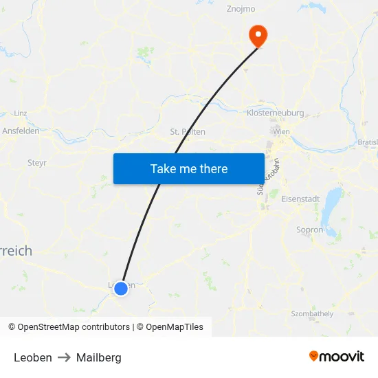 Leoben to Mailberg map