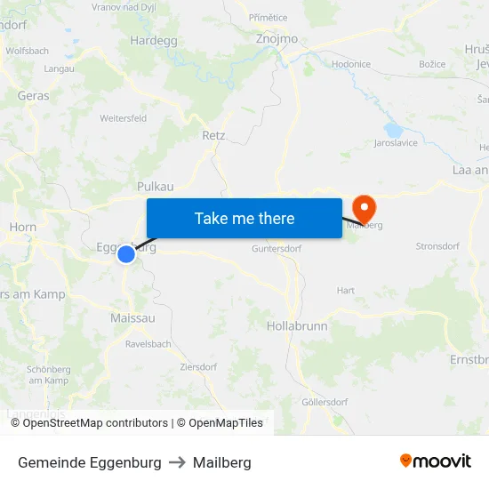 Gemeinde Eggenburg to Mailberg map