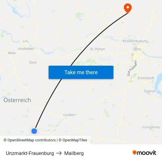 Unzmarkt-Frauenburg to Mailberg map