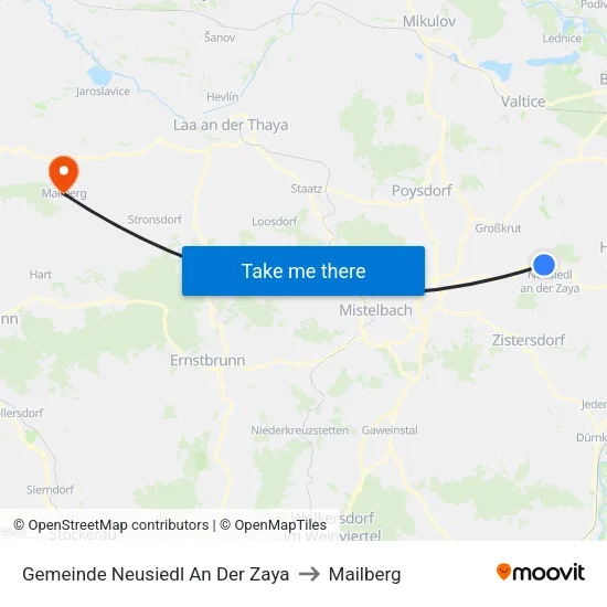Gemeinde Neusiedl An Der Zaya to Mailberg map