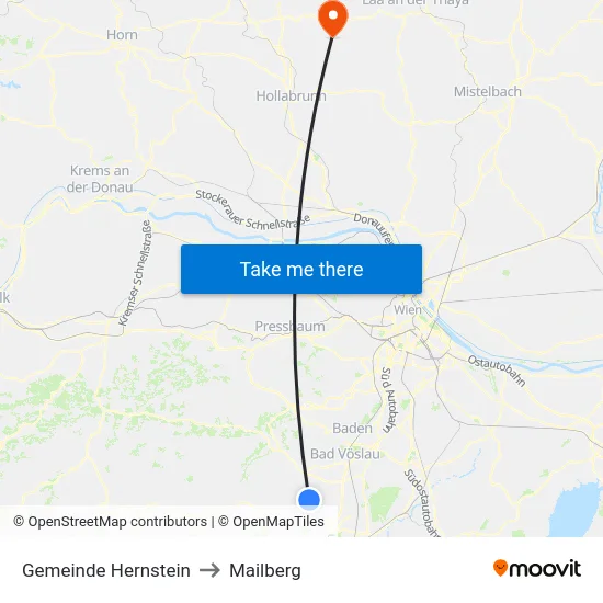 Gemeinde Hernstein to Mailberg map