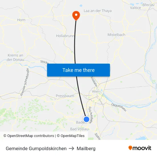 Gemeinde Gumpoldskirchen to Mailberg map