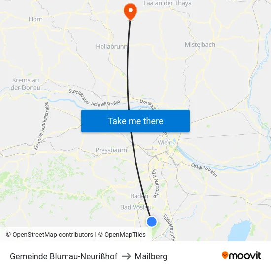 Gemeinde Blumau-Neurißhof to Mailberg map