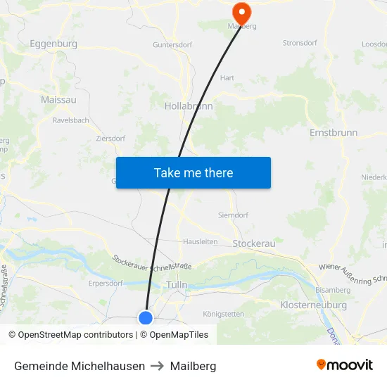 Gemeinde Michelhausen to Mailberg map
