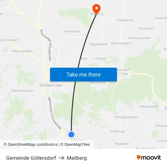 Gemeinde Göllersdorf to Mailberg map