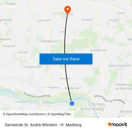Gemeinde St. Andrä-Wördern to Mailberg map