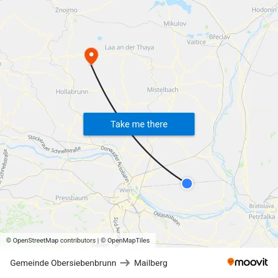 Gemeinde Obersiebenbrunn to Mailberg map