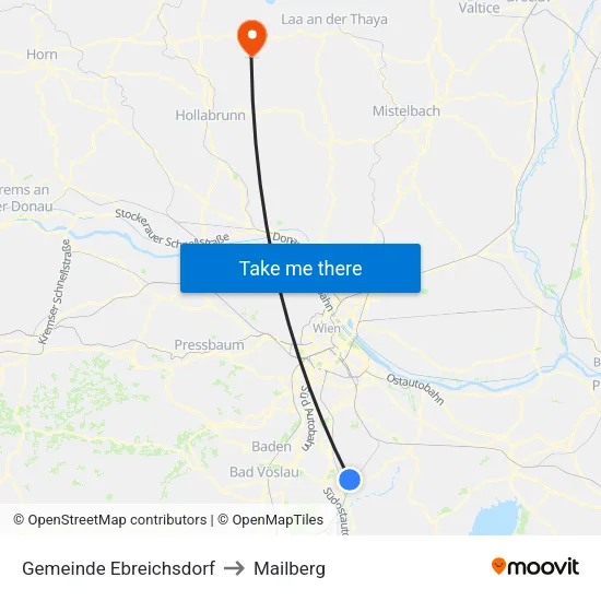 Gemeinde Ebreichsdorf to Mailberg map
