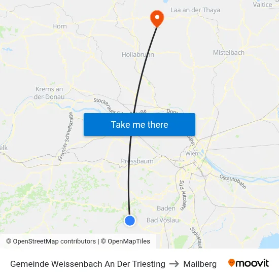 Gemeinde Weissenbach An Der Triesting to Mailberg map