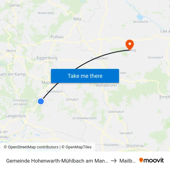 Gemeinde Hohenwarth-Mühlbach am Manhartsberg to Mailberg map