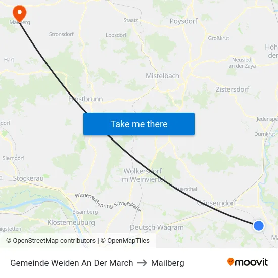 Gemeinde Weiden An Der March to Mailberg map