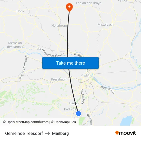 Gemeinde Teesdorf to Mailberg map