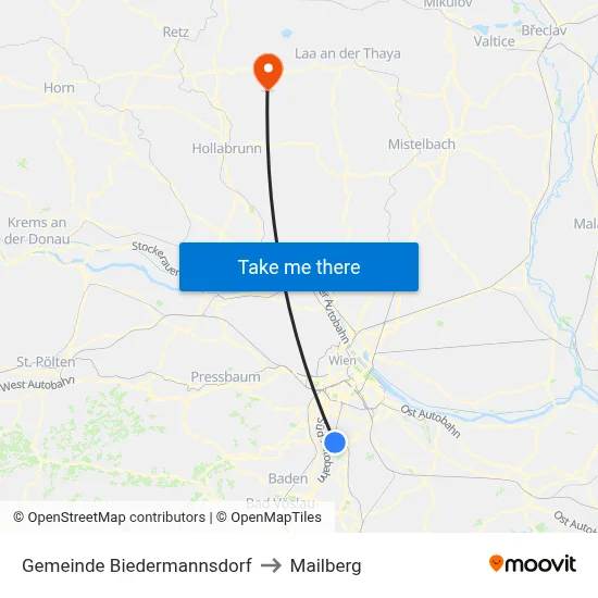 Gemeinde Biedermannsdorf to Mailberg map