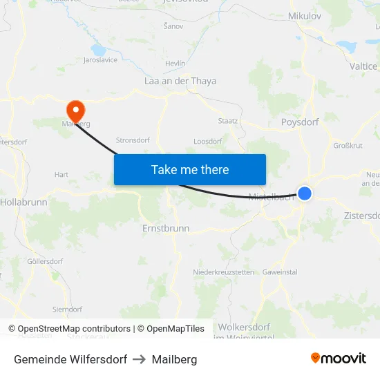 Gemeinde Wilfersdorf to Mailberg map