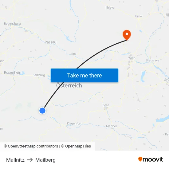 Mallnitz to Mailberg map