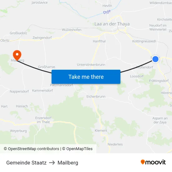 Gemeinde Staatz to Mailberg map