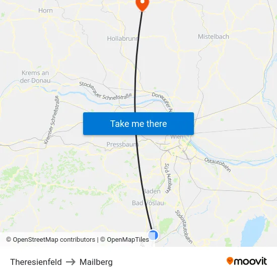 Theresienfeld to Mailberg map