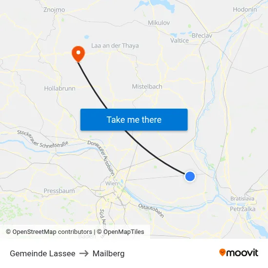 Gemeinde Lassee to Mailberg map