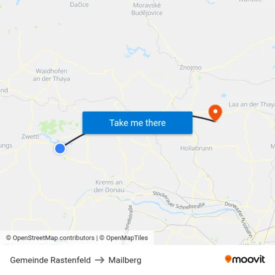 Gemeinde Rastenfeld to Mailberg map