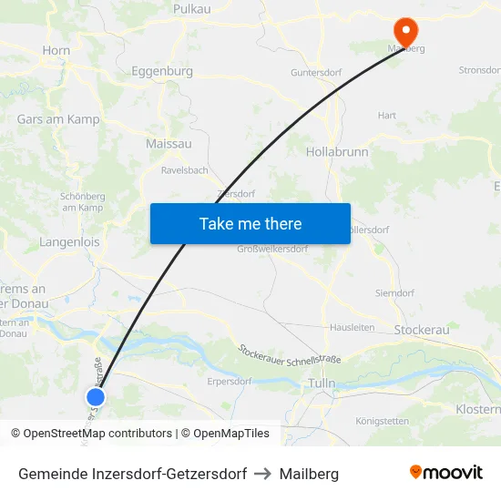Gemeinde Inzersdorf-Getzersdorf to Mailberg map