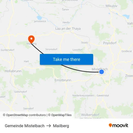 Gemeinde Mistelbach to Mailberg map