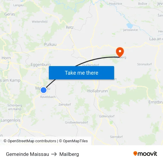 Gemeinde Maissau to Mailberg map