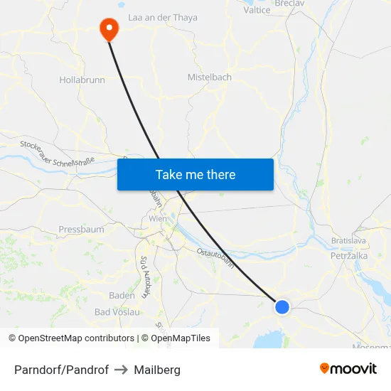 Parndorf/Pandrof to Mailberg map