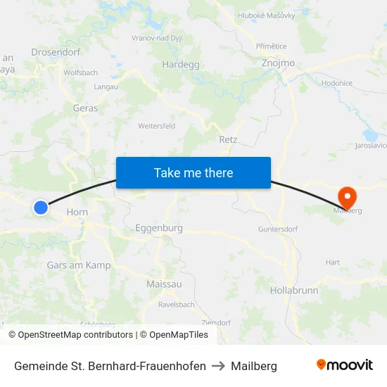 Gemeinde St. Bernhard-Frauenhofen to Mailberg map