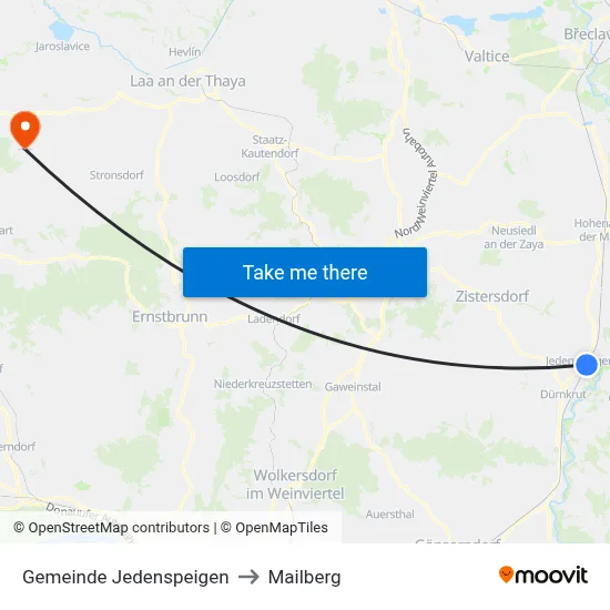 Gemeinde Jedenspeigen to Mailberg map