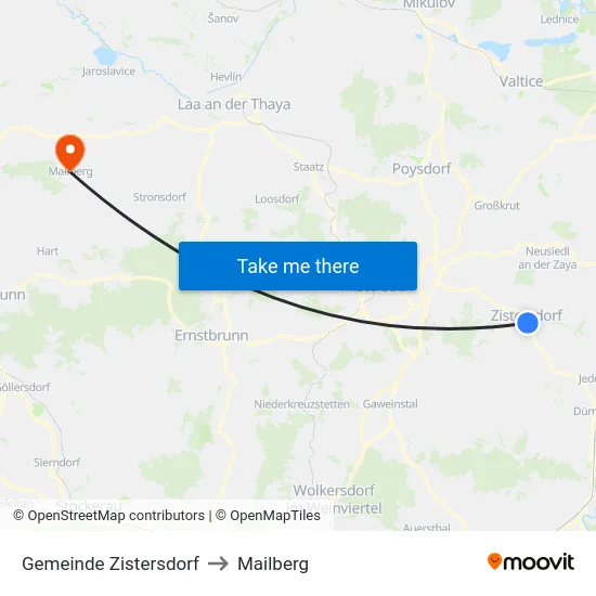 Gemeinde Zistersdorf to Mailberg map