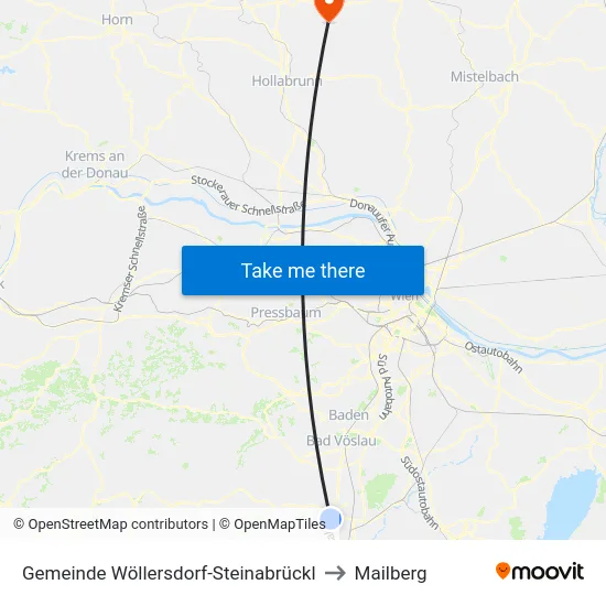 Gemeinde Wöllersdorf-Steinabrückl to Mailberg map