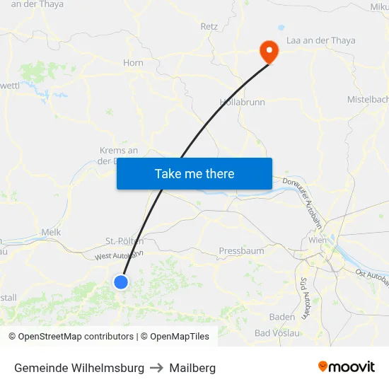 Gemeinde Wilhelmsburg to Mailberg map