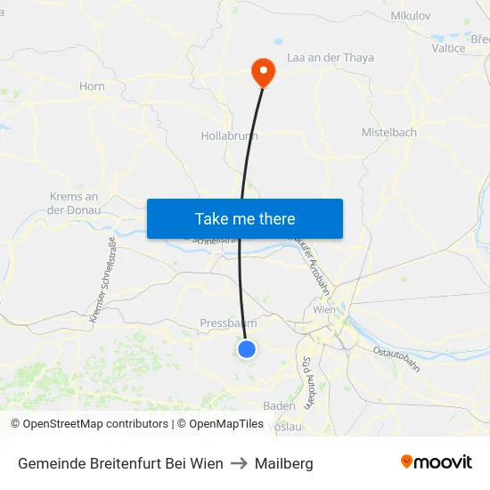 Gemeinde Breitenfurt Bei Wien to Mailberg map
