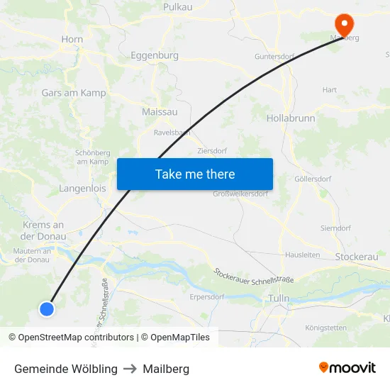 Gemeinde Wölbling to Mailberg map