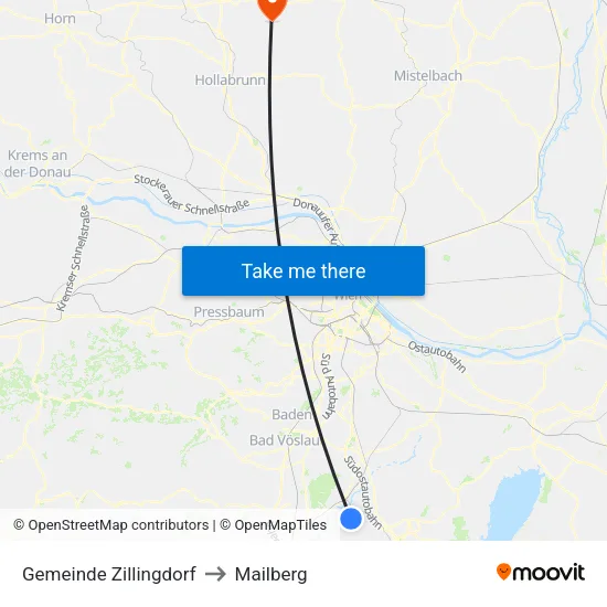 Gemeinde Zillingdorf to Mailberg map