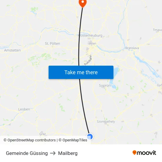 Gemeinde Güssing to Mailberg map