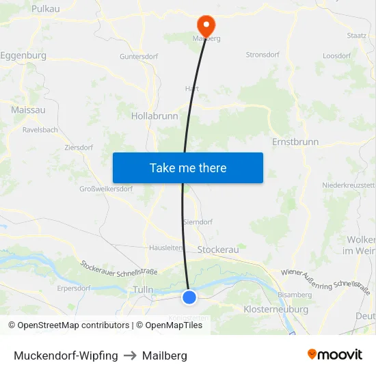Muckendorf-Wipfing to Mailberg map