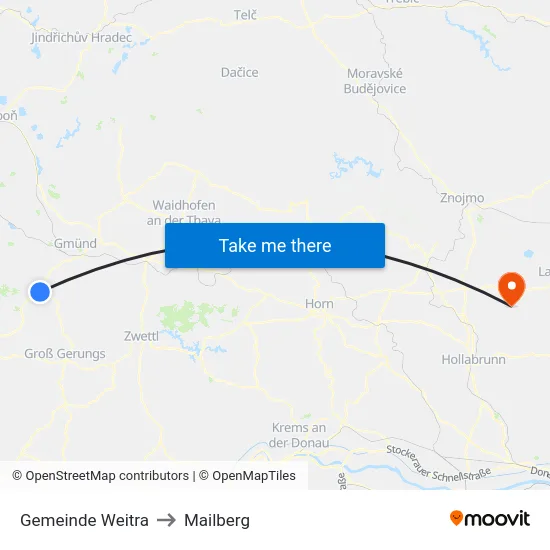 Gemeinde Weitra to Mailberg map