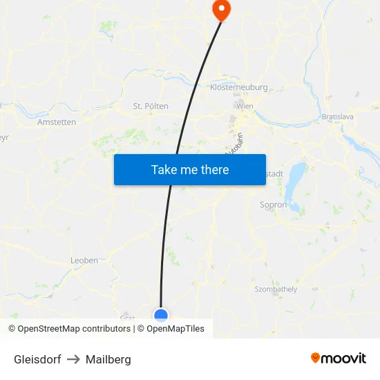 Gleisdorf to Mailberg map