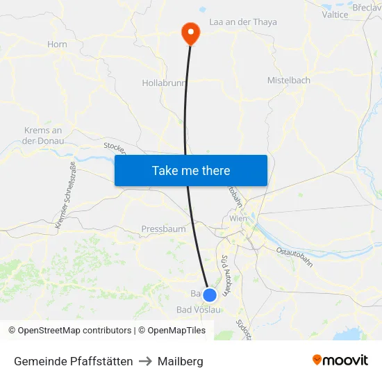 Gemeinde Pfaffstätten to Mailberg map