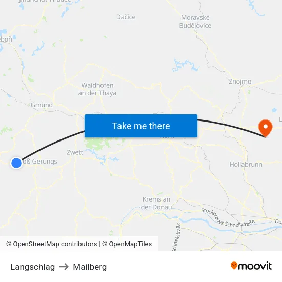 Langschlag to Mailberg map