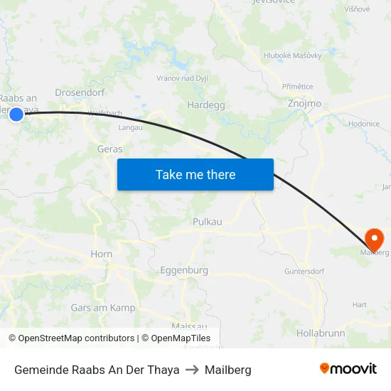 Gemeinde Raabs An Der Thaya to Mailberg map