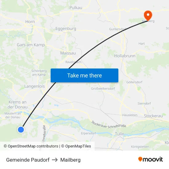 Gemeinde Paudorf to Mailberg map