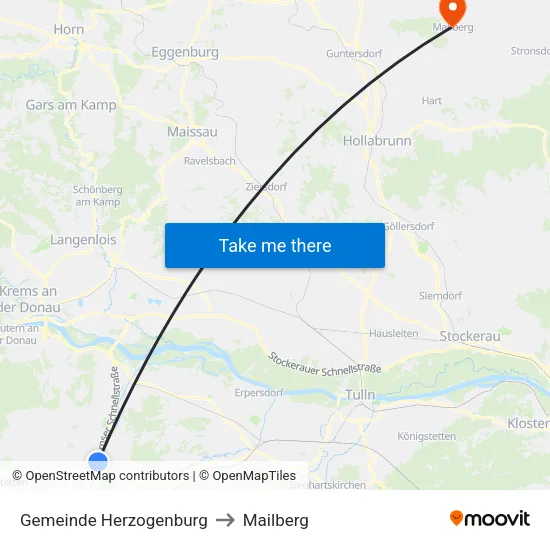 Gemeinde Herzogenburg to Mailberg map
