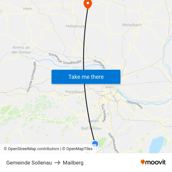 Gemeinde Sollenau to Mailberg map