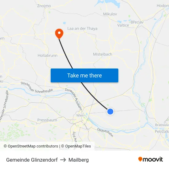 Gemeinde Glinzendorf to Mailberg map