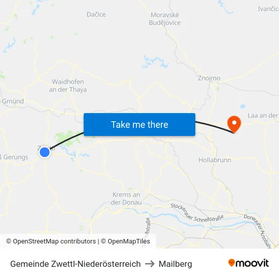 Gemeinde Zwettl-Niederösterreich to Mailberg map