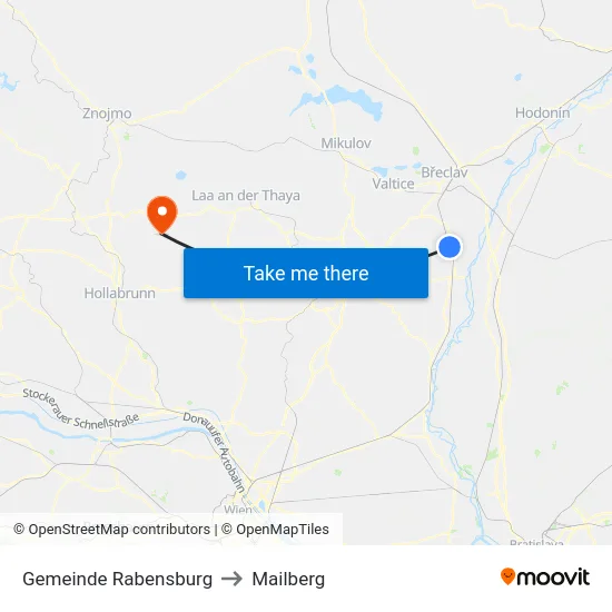 Gemeinde Rabensburg to Mailberg map