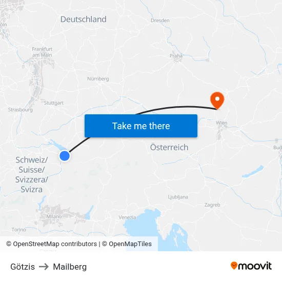 Götzis to Mailberg map
