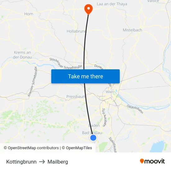 Kottingbrunn to Mailberg map